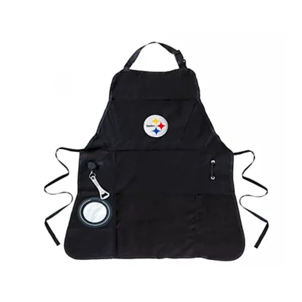 NFL Pittsburgh Steelers Grilling Apron Black BBQ Canvas Bottle Opener Cup Holder